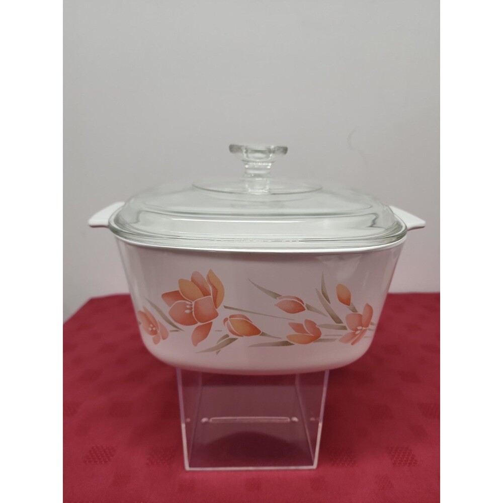 Vintage Corning Ware Peach Floral 3 Liter Casserole With Lid A-3-B 1987 EUC